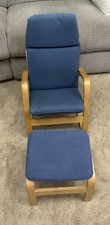 Child’s Ikea Poang Chair And Stool In Dark Blue Washable Removable Covers