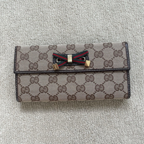 Leather bow wallet beige - beige, brown