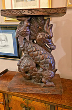 Antique 19th Century Carved Oak Dragon Pedestal Wooden Carving Console