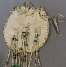 Vintage Native American medicine bag purse buckskin deer hide beaded Navajo