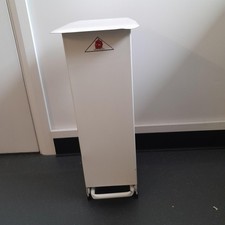 Fire Retardant  Waste Pedal Bin, - White, approx 20cmx20cmx55cm - USED.