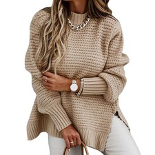 Women Chunky Knitted Sweaters Ladies Long Sleeve Winter Baggy Plain Jumper Tops 