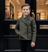 Boys' military Spring Autumn Jacket Cotton Wool Blend Green Black Coat 4-9Y