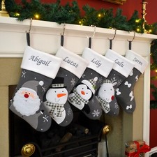 Personalised Christmas Stocking Embroidered Xmas Grey Knitted Luxury Sack Santa 