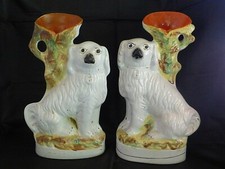 Rare Pair of Large Antique Victorian Staffordshire Spaniel Vases, c1860