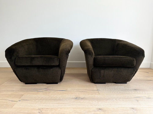 Pair 1950s curved lounge - pair,