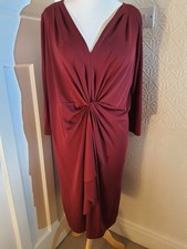 Monsoon Size 22 Long Sleeve Red Thick Chiffon Red Knot Detail Midi Dress VGC