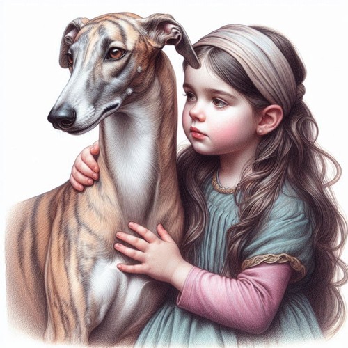 Girl with greyhound card - card, in