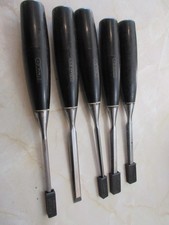 Lot of 5 bevel edge wood chisels by Stanley 5001 series, good condition.