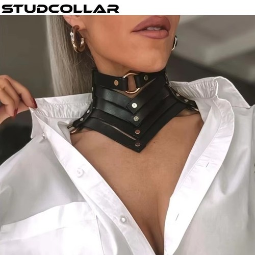 Studcollar black leather - pu,
