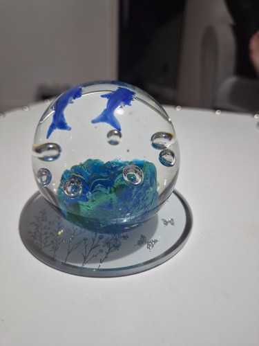 Art glass dolphins swimming - dolphins,