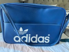 VINTAGE ADIDAS SHOULDER/MESSENGER BAG BLUE/WHITE UK MADE SUPERB