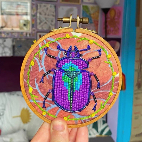 Framed cross stitch beetle - framed,