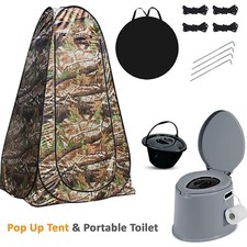 6L PORTABLE CAMPING TOILET POTTY WITH POP-UP PRIVACY TENT SHOWER HIKING TOILET