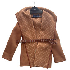 Louis Vuitton Monogram Camel Double Face Hooded Wrap Coat Size36 FJC020QWE 25093