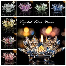 Crystal Glass Lotus Flower Candle Holder Candlestick Home Decor Craft Tea Light
