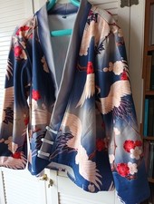 Oriental Chinese Jacket Women Size L Warm Matterial Flowers & Heron Design Print