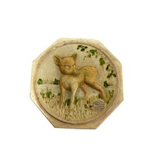 Vintage Chalkware Wall Plaque Small Deer Doe Fawn Octagonal Decor Old Animal