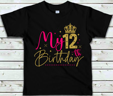 12th birthday kids t-shirt tee top boys shirt girls gift party fun tshirt unisex