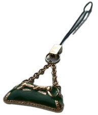 GUCCI HORSEBIT Designer Womens Key ring Bag-Shaped Strap Charm Gold Green Enamel