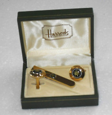 VINTAGE 1970/80s GOLD PLATED Harrods Knightsbridge Cuff Link & Tie Bar Set Boxed