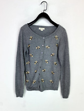 Monsoon Button-up Grey Long Sleeve Cardigan Beaded Bee Pattern Size 8