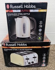 Russell Hobbs Stainless Steel Kettle 25512 and 4 Slice Toaster 28363 Set - Cream