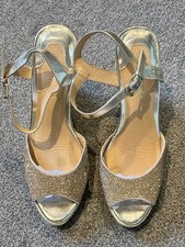 Moda in Pelle Women's Wedge Espadrille Sandal In Gold Leather And Gold Diamanté