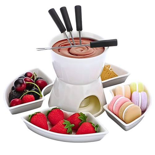 White ceramic chocolate fondue - white,