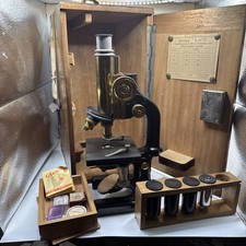 Rare Antique Brass & Iron Microscope C.Reichert Wien № 65173 in Original Box