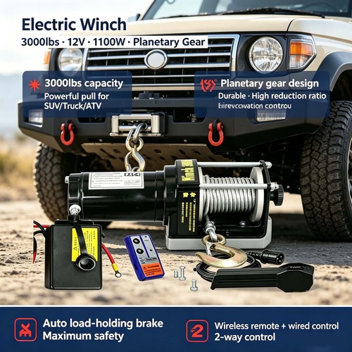 3000lbs electric winch 12v - 3000lbs,