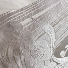 VINTAGE SILK LARGE PIECE USED KIMONO FABRIC IVORY BRIDAL CRANES;182 X 36CM;