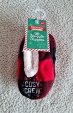 Kids Cosy Crew Red & Black Check Snuggle Slippers UK 6/7 Brand New With Label
