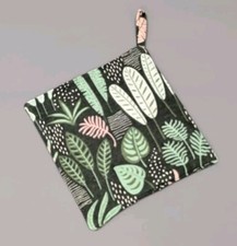 Pot Holder Kitchen Mat Pad Grab Green Leaves  Olive Green Cotton Canvas Fabric 