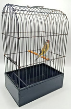 VINTAGE SMALL WIRE FRAME SONG BIRD SHOW CARRY CAGE. WOODEN BASE. PROP DISPLAY