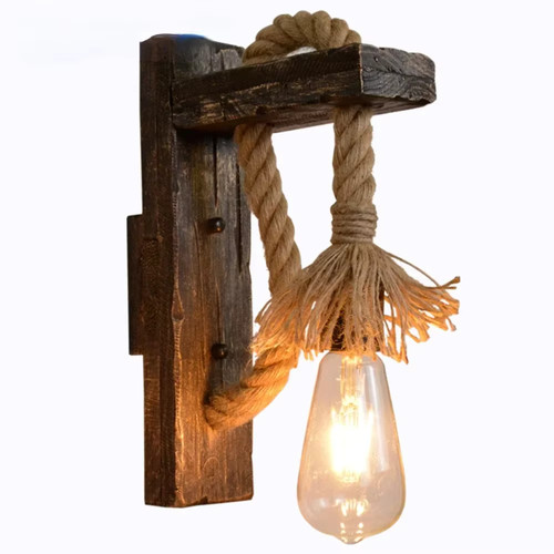 Rustic wooden wall lamp - wall,