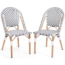 2Pcs Outdoor Dining Chairs Hand-woven Rattan Accent Chairs French Bistro Chairs
