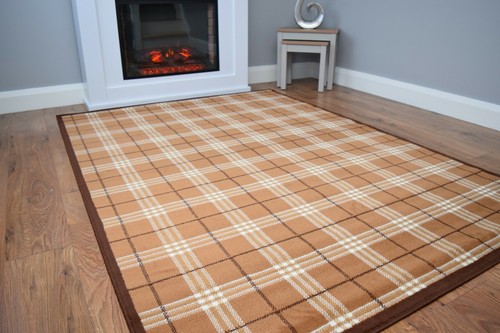 Brown beige tartan living - brown, room