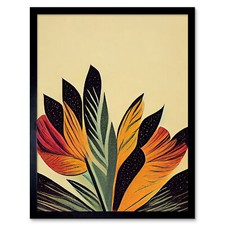 Abstract Retro Art Nouveau Flowers in Bloom Framed Wall Art Picture Print 12x16