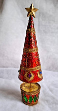 Vintage Metal Jewelled Christmas Tree / Topiary - Red / Gold