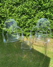 Pair Two Kartell Louis Ghost Chairs MilanoPhilippe Starck And Small Stool/table