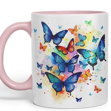 Vixar Ceramic Mug “Blue Butterflies” – Coloured Coffee & Tea Mug Cup 11oz 330ml