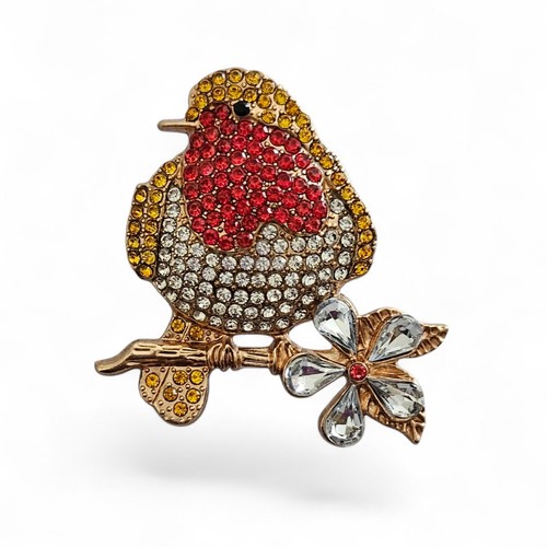 Crystal robin brooch - robin,
