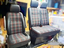 Premium VW T5 T6 Tartan Red GTI Style Fully Upholstered 2+1  Front Seats Piping