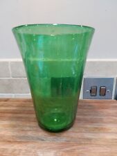 Vintage Hand Blown Recycled Green Glass Large Round Vase Bubbles Irregular Decor
