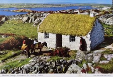 Thatched Cottage, Connemara, Co Galway, Ireland, Vintage Postcard  Postmark...