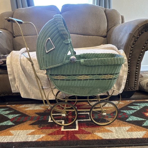 Green wicker metal baby - green,