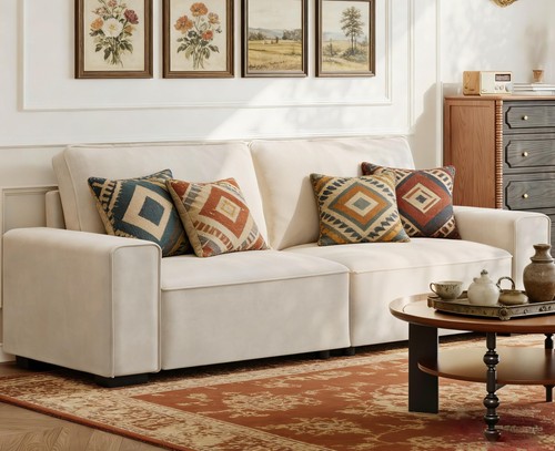 Beige chenille sofa - chenille,