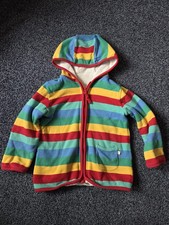 Frugi Organic Rainbow Stripe Hooded Zip Jumper Red Green Blue Yellow 4 5 Years