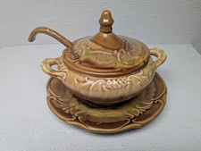Vintage Maurice of California Ceramic Clay Soup Tureen Ladle and Plate DL728